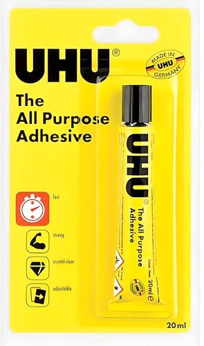 AMK® UHU All Purpose Adhesive 20ml Strong Clear Glue Bonds Paper Fabric Leather China Marble Fast Drying Ideal for Crafts Repairs