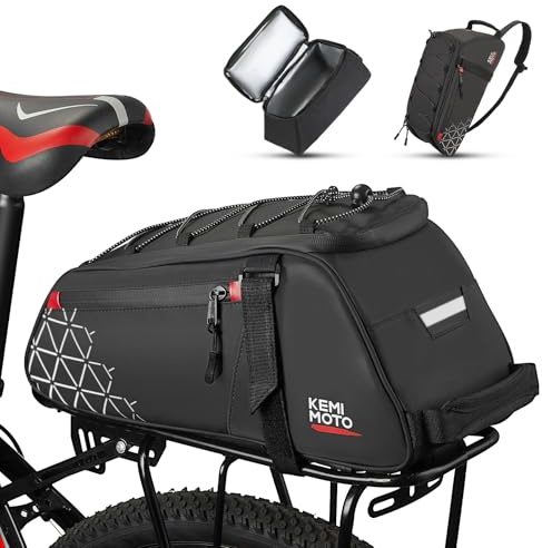 KEMIMOTO 8L Bike Bag with 6L Removable Cooler Bag, Bike Rear Rack Bag PVC Water Resistant Insulated Bag, Bicycle Trunk Pannier with Shoulder for Cycling Ebike Back Seat Storage
