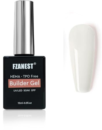 FZANEST Builder Nail Gel, Milky White Hema Free Hard Gel for Nails Thickening Apex and Extension Nail Strengthener Gel in a Bottle LED UV Soak Off