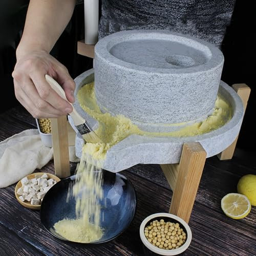 Mulino A Pietra Fatto A Mano, Macina Per Cereali A Umido E Secco, Macinino A Pietra Per Uso Domestico Fatta A Mano Per Cereali,Fagioli,Semi Di Sesamo,Peperoni,Spezie, Con Telaio In Legno,35 * 45cm