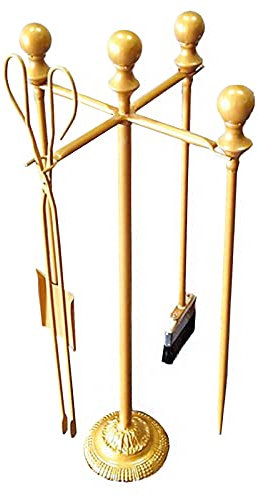Goldenes Feuerschalen-Herdwerkzeug-Set, 5-teilig, Stützständer/Schürhaken/Bürste/Schaufel/Zange, robustes Schmiedeeisen Kaminwerkzeug-Set, drinnen und draußen