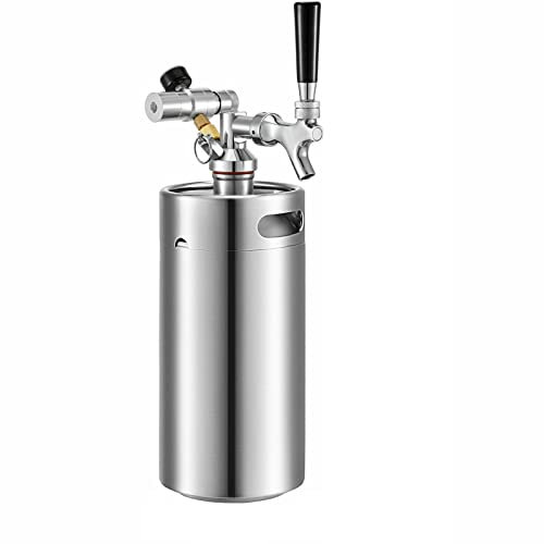LCQSYE bierbrauset 2L 4L 5L Mini Bierfass Edelstahl Tragbarer Bierspender mit Bierhahn Druckminderer(135 Oz (4L))