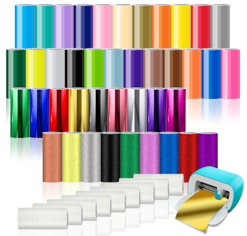 Smart Vinyl Permanent für Cricut Joy, 23 Faber Smart Adhesive Vinyl Permanent 9 Glitzer Vinyl 9 Chromglanz mit 9 Transferfolie 14x30.5cm Vinyl Plotterfolie Selbstklebend zum DIY Tassen Autos Banner