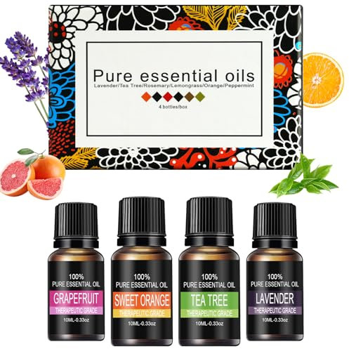 LOPHE Ätherische Öle Set 4 x 10 ml, Ätherische Öle Set für Diffuser, Reines Natürliche Duftöle Set für Seife, Kerzen, SPA