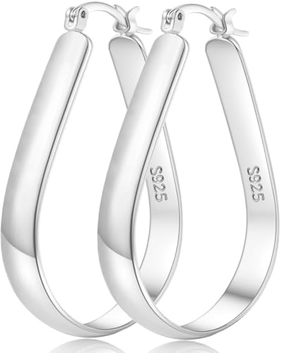 Senteria Breite 5MM Ohrringe Silber Creolen Hypoallergen Oval Creolen Silber Groß Leichte Ohrringe Groß Damen Mädchen 30/40/65MM