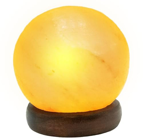 Tischleuchte Salzkristall Salzkristalllampe Holzsockel Tischlampe Holz Salzstein Dekoleuchte, USB, LED 5W, DxH 8,9x10,2 cm