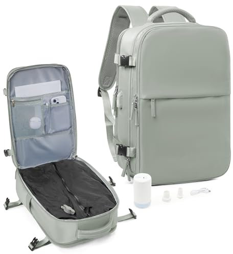 suradar Zaino Sottovuoto Viaggio, Zaino con Sottovuoto Incorporato Travel Backpack Bagaglio a Mano Easyjet 45x36x20 Zaini da Viaggio Aereo con 14 Pollici Porta PC Verde erba