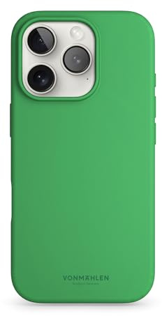 VONMÄHLEN Soft Silicone Case kompatibel mit iPhone 16 Pro, Grün | Weiche Silikonhülle aus recycelten Materialien, kompatibel mit MagSafe, Mikrofaserinnenfutter, Kamera- und Displayschutz