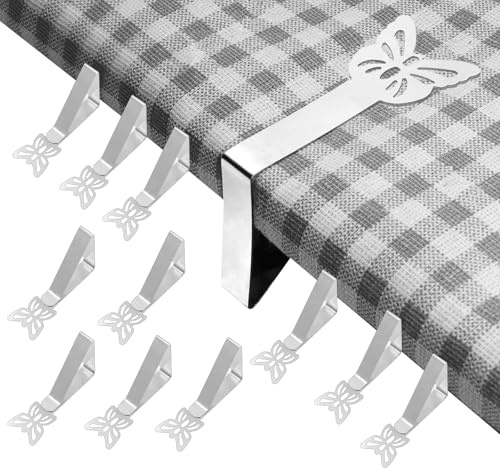 FRUHLING 12 Stück Tischdeckenklammern Edelstahl Tischtuchklammern Outdoor Tischklammern Silber Tischabdeckungsklemmen Tischdecke Clips für Gartentisch Restaurant Campingtisch Familie Esstisch