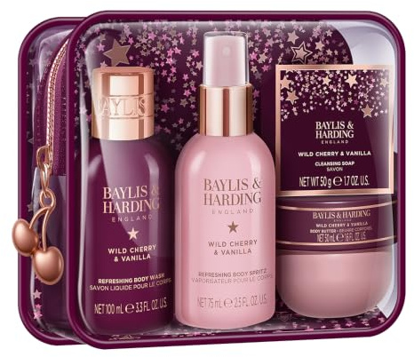 Baylis & Harding Signature Luxury Travel Wash Bag Gift Set 1 Pack | Wild Cherry & Vanilla, Vegan Friendly
