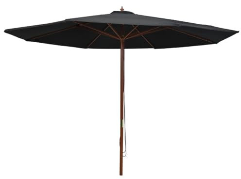 WKIEQACO Home & Garden Parasol de jardin avec poteau en bois Noir 350 cm