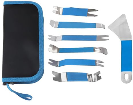 Lot de 7 outils de démontage de garnitures de voiture robustes avec pochettes de rangement pour panneau de porte de voiture, tableau de bord, plinthe, réparation automobile