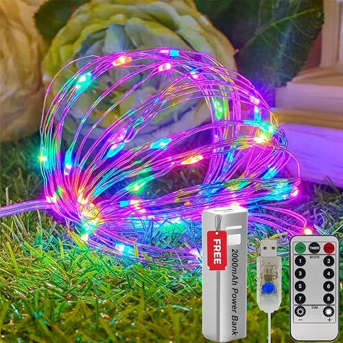 SR ESSENTIALS Fairy Lights, 100 LED 10M USB Plug-in String Lights with Remote, Indoor Outdoor + Free 2000mAh Power Bank for Bedroom, Wedding Decor, Party, Christmas, Tree Decoration (Multicolor)