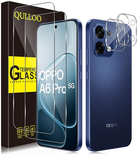 QULLOO Cristal Templado y Protector Cámara para OPPO A6 Pro | 2 Piezas Protector de Pantalla, 2 Piezas Protector de Lente de Cámara, Dureza 9H Ultra Resistente Vidrio Templado