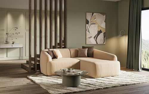 DOMO. collection Ecksofa Parika, L Couch, organische Form, Longchair rechts, klein, 216 x 196 x 81 cm (BxTxH), beige