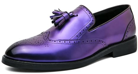 Dwihuize Mocassini da Uomo in Pelle Verniciata Classici Slip-On con Punta A Coda di Rondine Scarpe Eleganti con Nappe Scarpe da Lavoro E da Festa,Viola,46 EU
