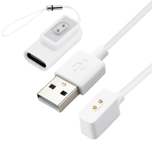 aceyoon 1M Magnetisches USB Ladegerät für Xiaomi Band 10/9/8/8 Pro | Mi Band USB Ladekabel mit Typ C Adapter und Sicherheitsband Weiß Ersatzkabel für Redmi Watch 3 Active