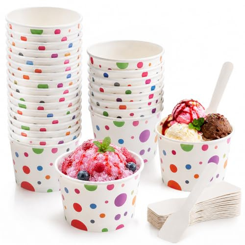 Shyllin Lot de 50 Coupe a Glace avec Cuillères, 150 ml,Bols à Dessert,Gobelet à Glace, Idéal pour les Crèmes Glacées, les Desserts, les Yaourts et la Glace Pilée