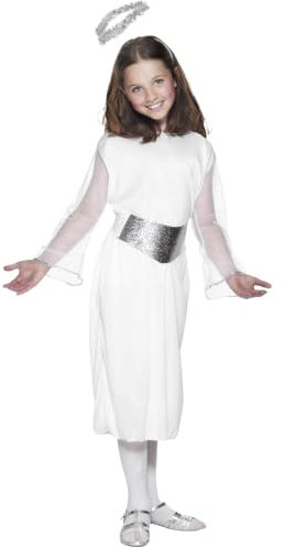 Smiffys Disfraz de ángel, Blanco, con vestido, cinturón y halo Halloween