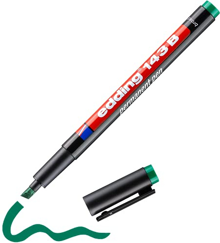 edding 143 B Permanenter Folienschreiber - grün - 1 Stift - Keilspitze 1-3 mm - Stift zum Schreiben auf Glas, Kunststoff, Folien und glatten Oberflächen - schnelltrocknend, wisch- und wasserfest