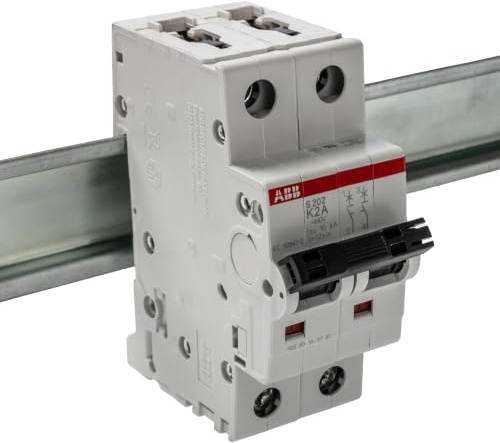 ABB S202-K2 Miniature Circuit Breaker, 2 Pole, Type K, 6/10kA Breaking Capacity, 2 Amp Current (2CDS252001R0277)