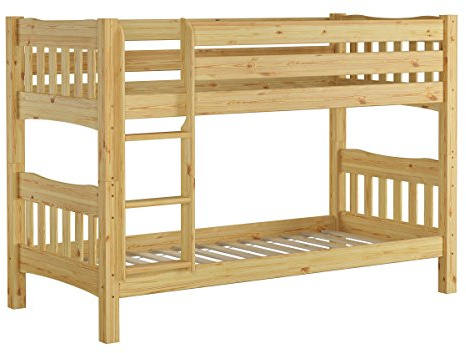 Erst-Holz®Etagenbett 90 x 200 Kiefer Natur mit Rollrosten