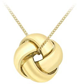 CARISSIMA Women's 9 ct Yellow Gold Four Way Knot Pendant on Cut Curb Chain of Length 46 cm