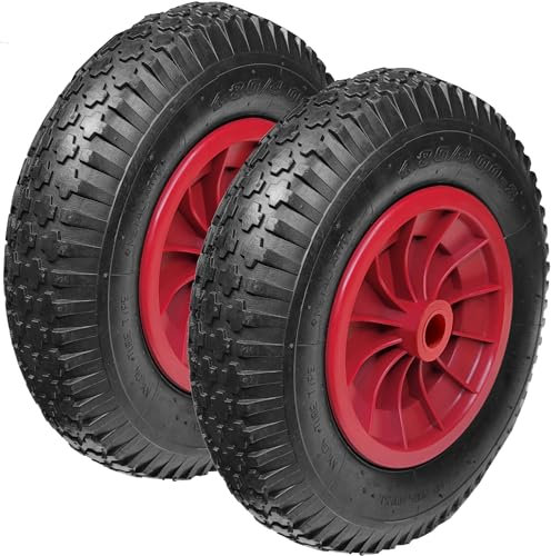 PAIR OF PU 16 Puncture Proof RED Wheelbarrow Wheel Tyre 4.80-8 Wheels