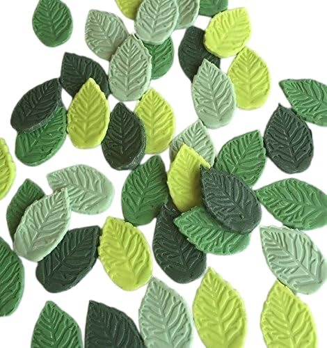 24 Edible Sugar Rose leaves; (Veined) Autumn Mixed Greens; 3cm; Wedding/Anniversary, Christmas, Birthday Etc Handmade Cake/Cupcake Toppers/Decorations/Sprinkles