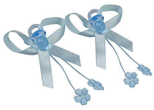 Bonbonnieren / Gastgeschenk-Deko für Geburt und Taufe, mit Schnuller 2 cm, Hellblau, Dekoration mit Schleife, 50 Stück