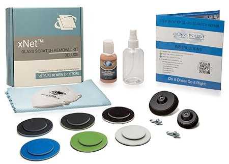 Glass Polish 28004 Deluxe Do-it-Yourself-Kit zur Entfernung von Glaskratzern für alle Glasoberflächen – Ø 50 mm und 75 mm mit Bohraufsatz