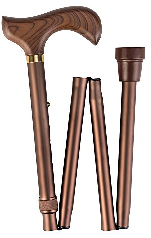 Ossenberg - Faltbarer Leichtmetallstock mit Derbygriff aus Holz - Gehhilfe - Gehstock - Teleskopstock - hohe Belastbarkeit - höhenverstellbar - klappbar - faltbar auf 30 cm - Bronze