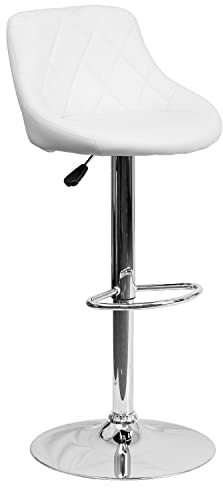 Flash Furniture Contemporary White Vinyl Bucket Seat Adjustable Height Barstool with Diamond Pattern Back and Chrome Base