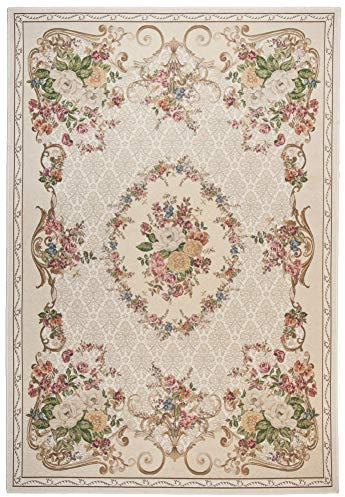 THEKO | Teppich im Landausstil - FLOMI | Barock Muster Floral | maschinell gewebt | Farbe: Beige