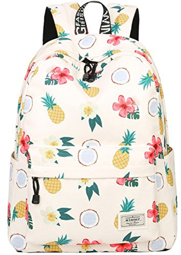 Druckmuster Mädchen Einfache Rucksäcke Daypack mit 14 Zoll Laptopfach Freizeitrucksack Schulrucksack (Beige Ananas Kokosnus)