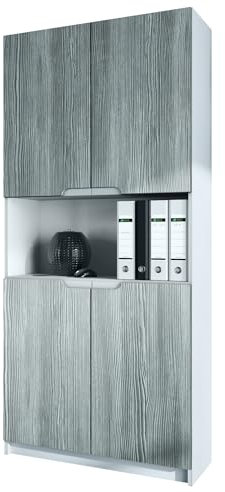 Vladon Büroschrank Logan V2, Made in Germany, Aktenschrank mit 5 Fächern und 4 Türen, Weiß matt/Avola-Anthrazit (82 x 184 x 37 cm)