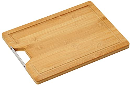 Kesper Schneidebrett mit Griff aus Edelstahl für optimale Handhabung, Brett aus Bambus, Maße: 38 x 28 x 1,80 cm, 58124