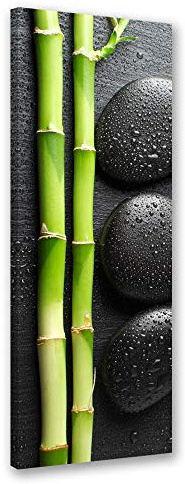 Feeby Leinwandbild Zen Bild Kunstdruck Bambus Schwarz 25x70 cm
