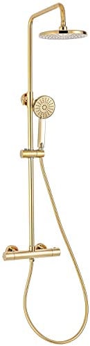 SCHWÄNLEIN Anti-Kalk Duschsystem mit Thermostat Regendusche Duschset Duscharmatur Duschsäule messing Gold