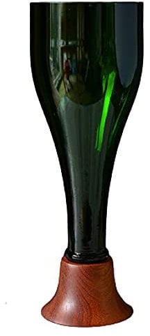 Glass vase handmade from an upcycled Champagne bottle with a hand-turned Eco-friendly hardwood Sapele base