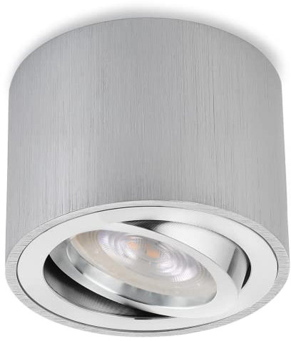 Sweet Led Aufbaustrahler flach alu gebürstet Aufbauspot aus Aluminium Deckenspots inkl. wechselbarem 5W LED Modul Aufbauleuchte schwenkbar Deckenleuchte rund 230V Aufputz Strahler kaltweiß