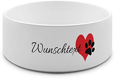 printplanet® - Futternapf mit Name oder Text Bedruckt - Für Hunde - Napf Hundenapf Wassernapf selbst gestalten - Motiv: Herz-Pfote