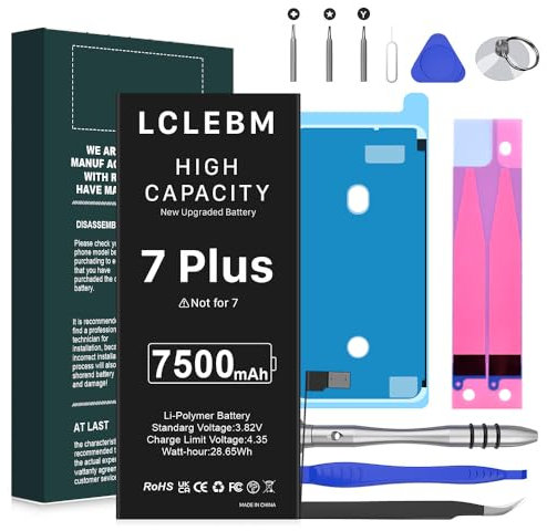 LCLEBM Batteria da 7500 mAh per iPhone 7 Plus, batteria di ricambio ad alta capacità aggiornata per iPhone 7 Plus A1661/A1784/A1785 con kit di strumenti di riparazione professionali
