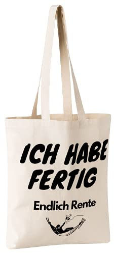 FremiBag „Ich habe fertig“ Rentnergeschenk – Jutebeutel bedruckt mit langem Henkel, Stoffta mit Aufdruck für den Ruhestand, Vatertagsgeschenk, Geschenk für Vatertag