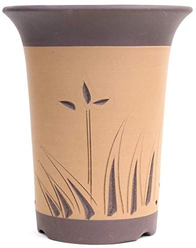 Bonsai - Kaskadenschale 27,5 x 22,5 Ø cm, beige-braun, mit Motiv, 50918