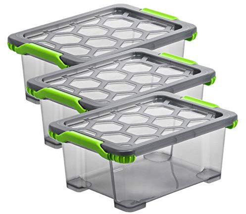 Rotho Evo Total Protection 3er-Set Aufbewahrungsbox 11l mit Deckel, lebensmittelechter Kunststoff (PP) BPA-frei, anthrazit/transparent, (39,3 x 28,3 x 16,0 cm), 3 x 16 cm, 3