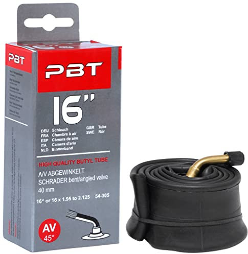 PBT Cámara de aire de 16 pulgadas AV, acodada, para bicicleta infantil, válvula angular, 16 o 16 x 1,95 hasta 2,125