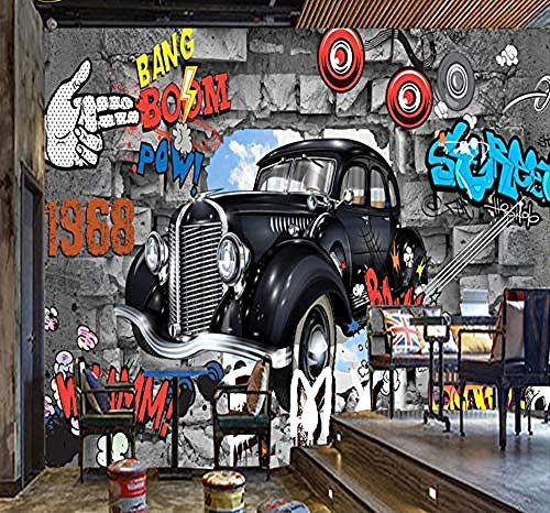 XHXI Rétro rétro européen brique mur voiture Graffiti fond papiers peints décor à la maison papier peint Papier Peint 3D Salle de séjour Chambre à coucher Salle de séjour Mural-400cm×280cm