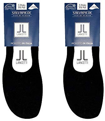 LANCETTI - 6 Paia di Calzini Invisibili Salvapiede, Fantasmini Uomo e Donna in Cotone Fresco Filo di Scozia, Nero 35-38