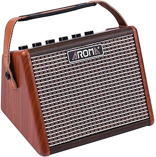Amplificador Portatil para Guitarra Acústica Aroma AG-15A de 15W con batería Recargable por USB con Bluetooth e Interface para Micrófono. Recinto de Madera - Rockmusic España